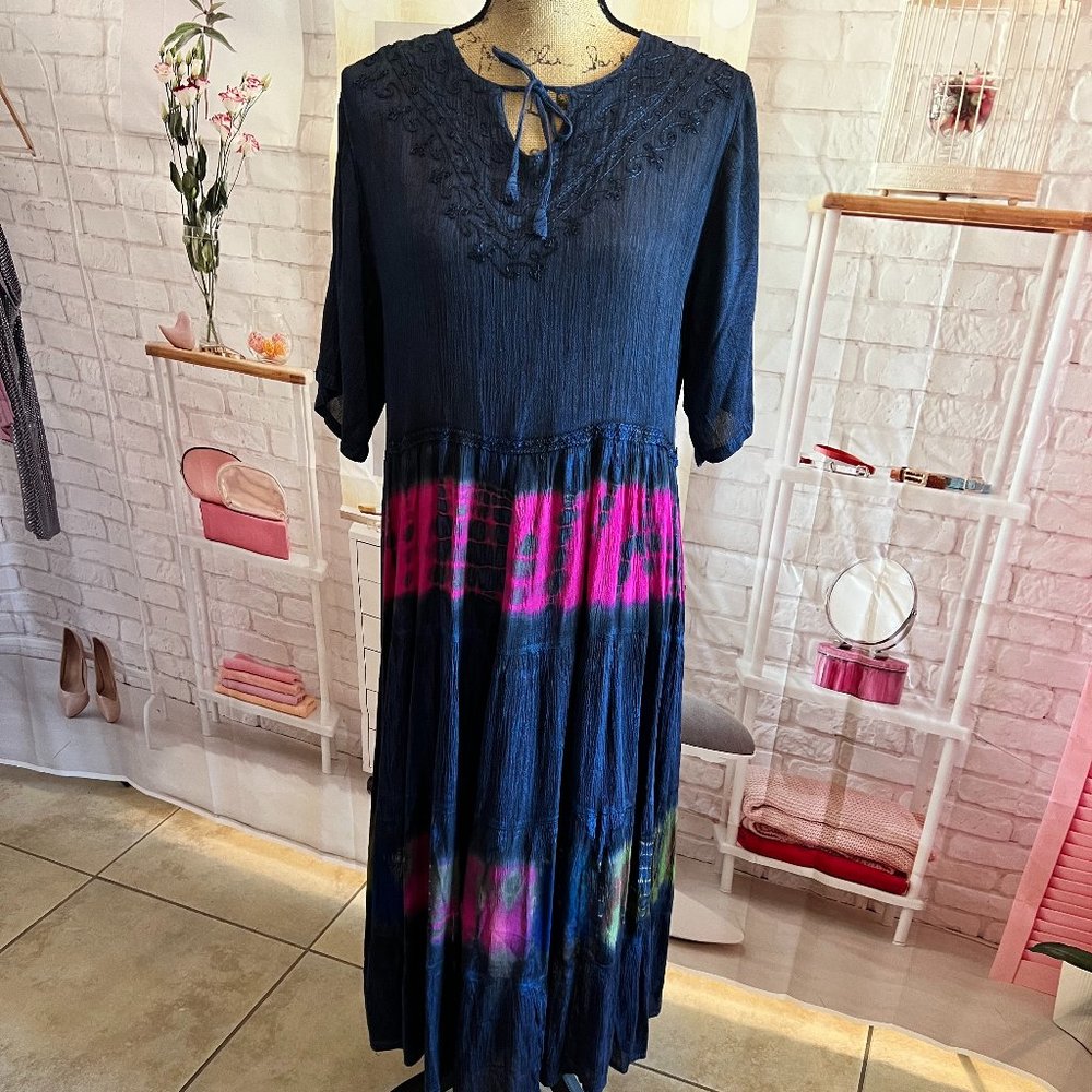 Blue/Pink Multi Color Loose Fitting Dress